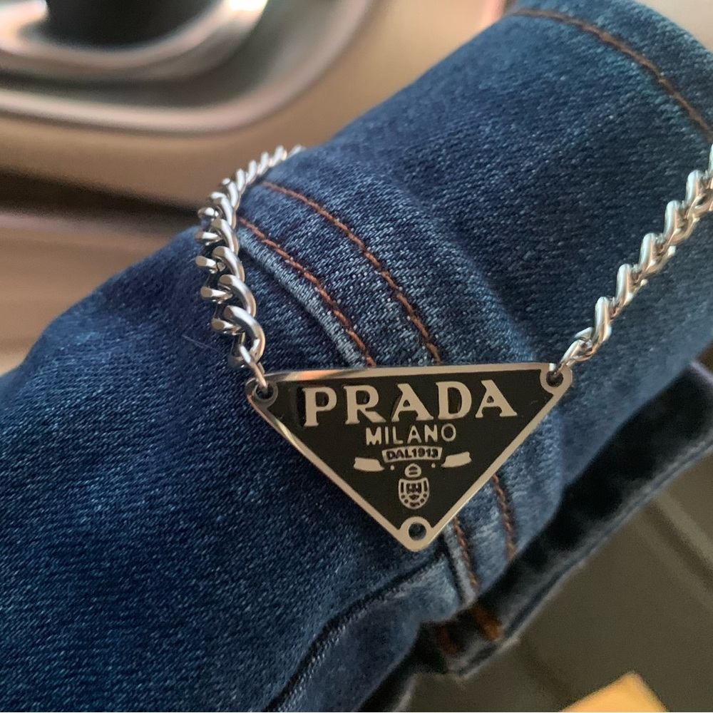 Black Prada Charm Necklace on Lightweight Chain